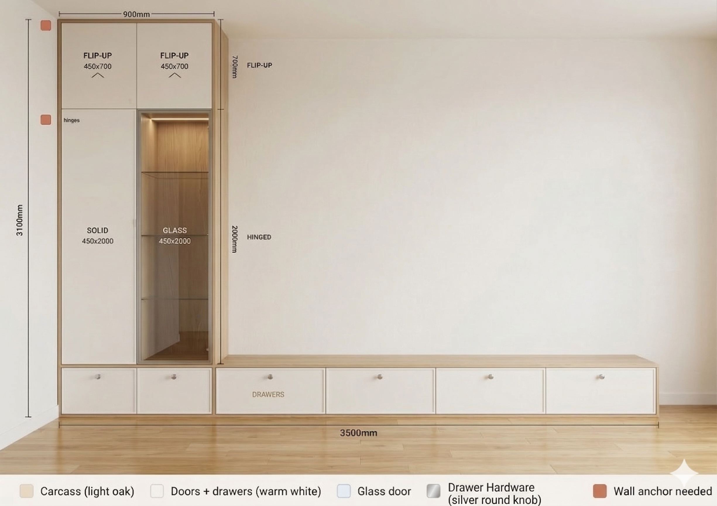 Living Room Cabinet — Light Oak (silver knobs)