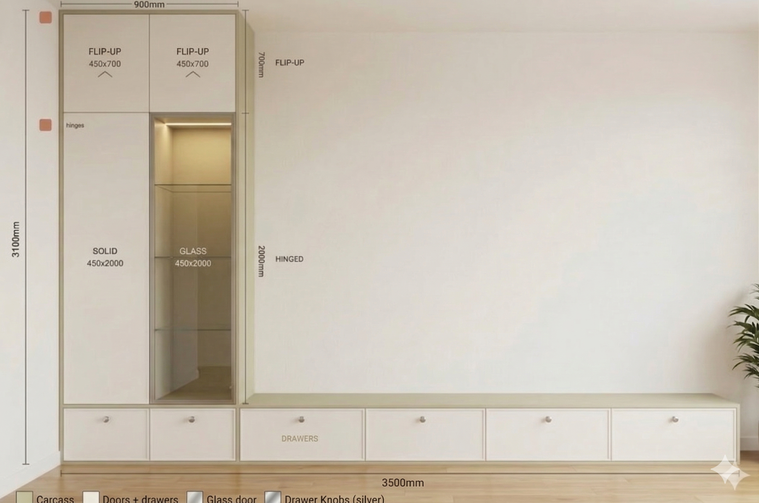 Living Room Cabinet — 浅卡其色 (silver knobs)