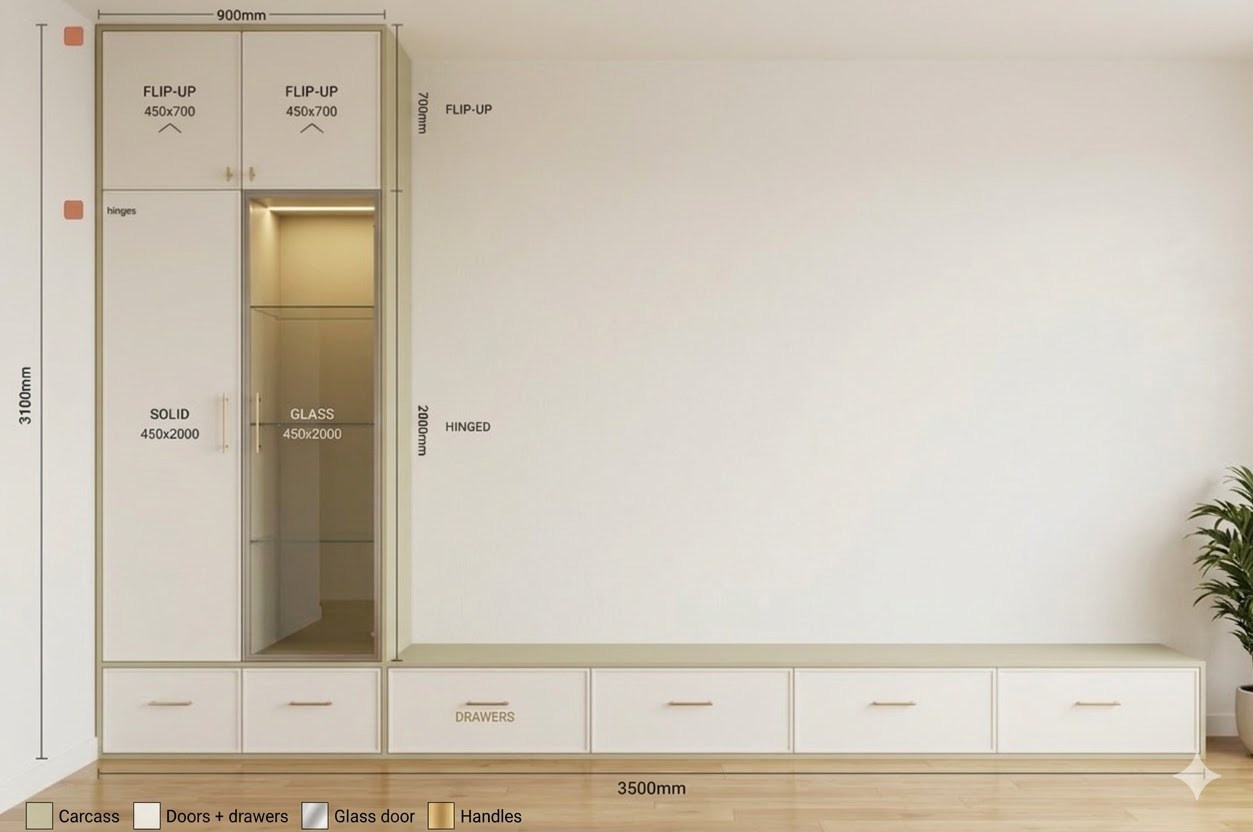 Living Room Cabinet — 浅卡其色 (brass handles)