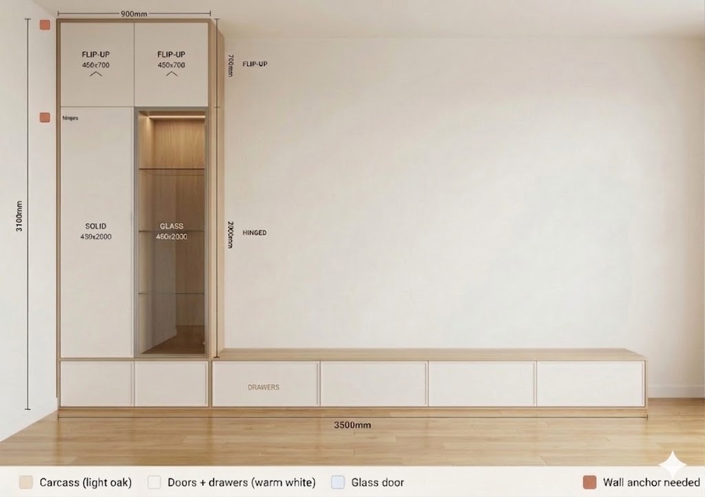 Living Room Cabinet — Light Oak (no handles)